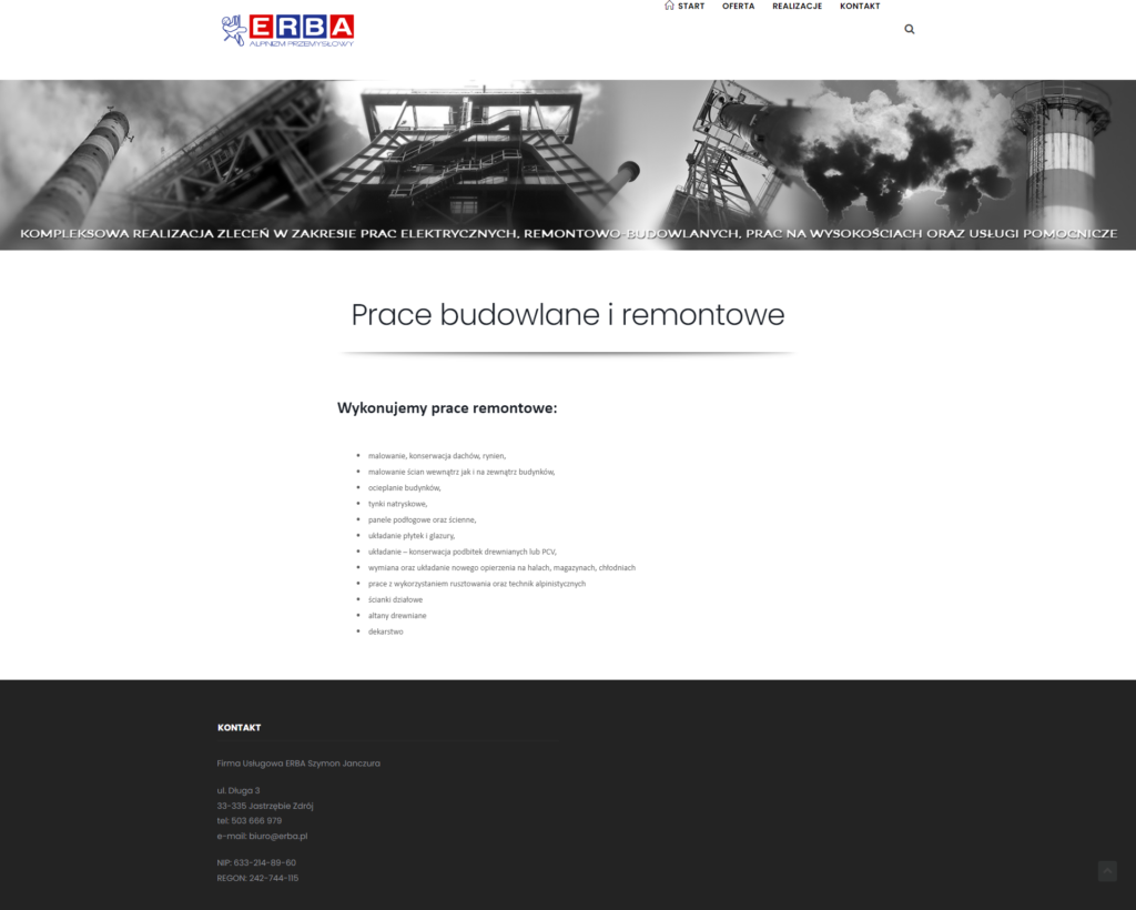erba-pl-prace-budowlane-i-remontowe modernizacja strony internetowej