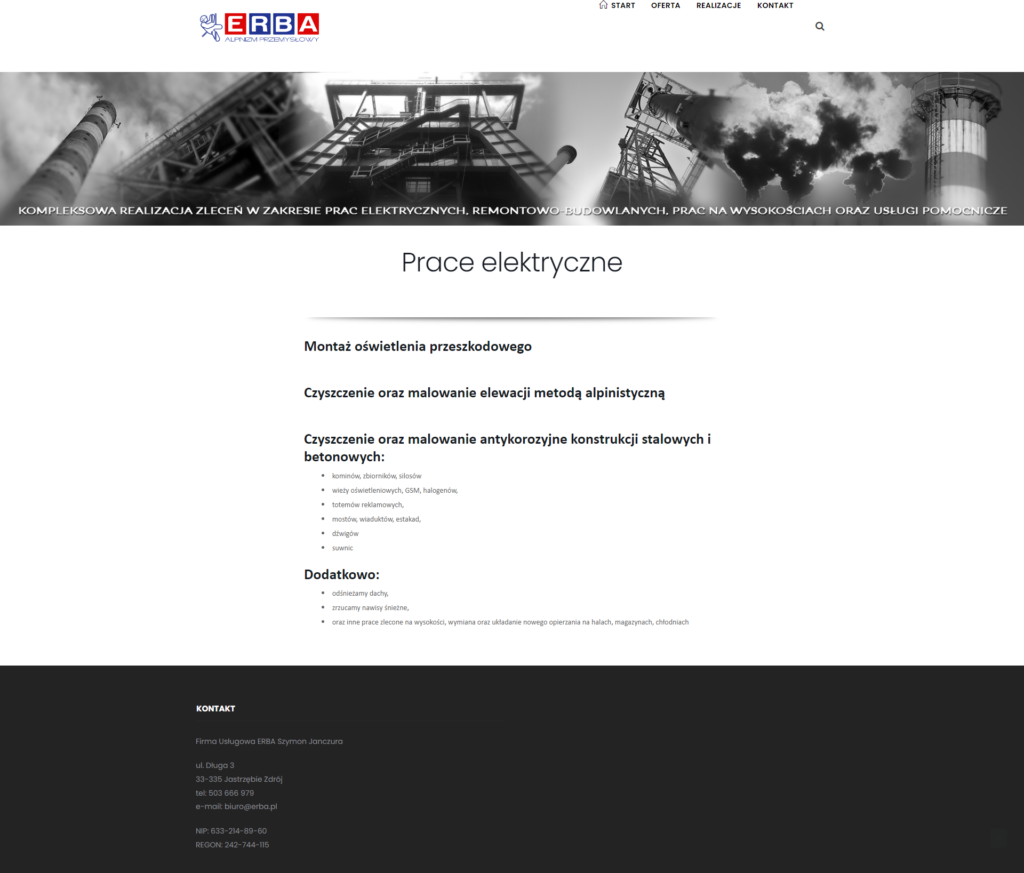erba-pl-prace-elektryczne modernizacja strony internetowej